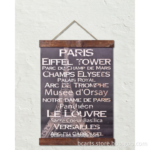 Paris Eiffel Tower canvas wall hanging banner with accident wood frame